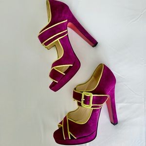 Christian Louboutin Suede Peep Toe Platform Heels